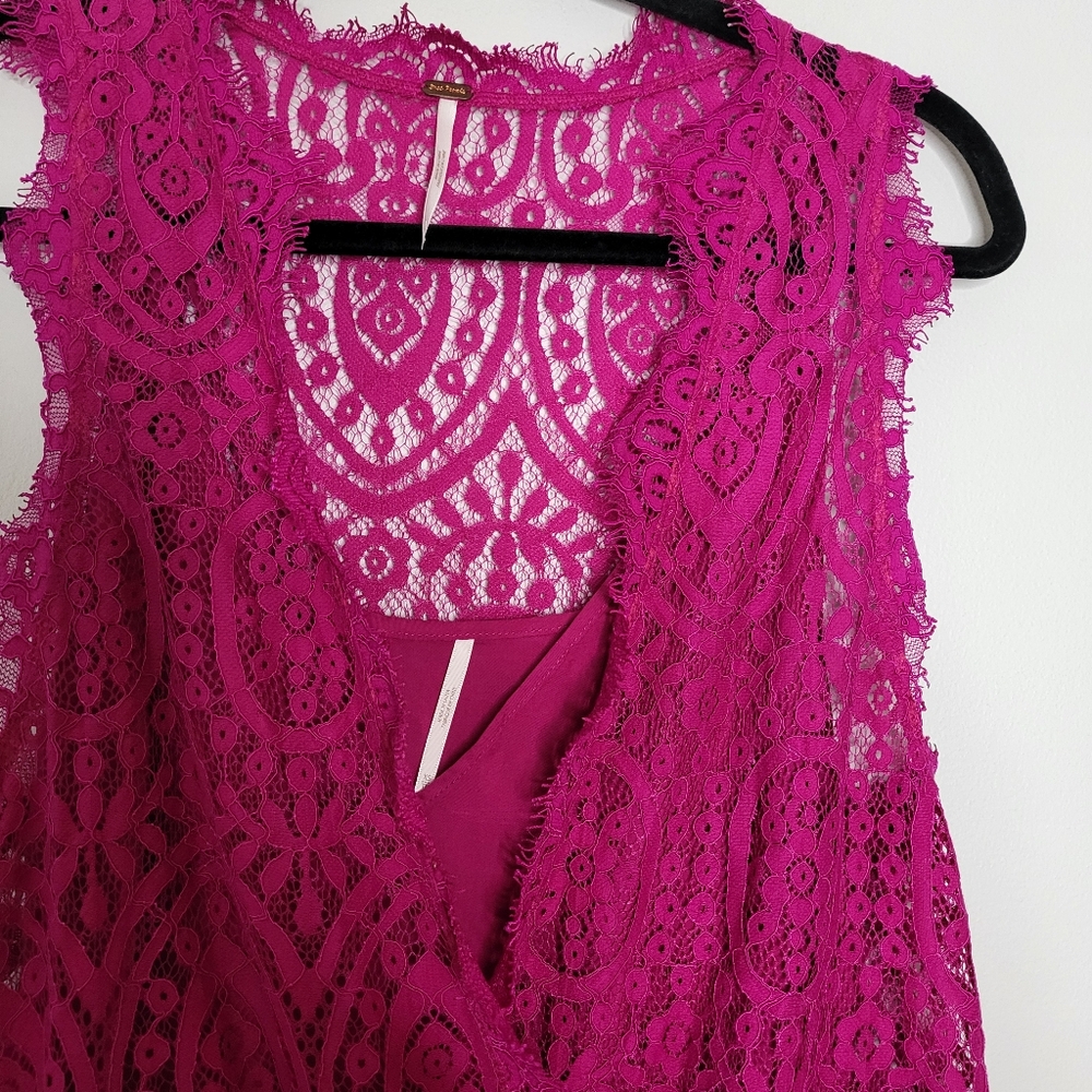 Free People Size S Heart In Two Orchid Fuisha Crochet Lace Mini Dress MRP $108 - Picture 3 of 12